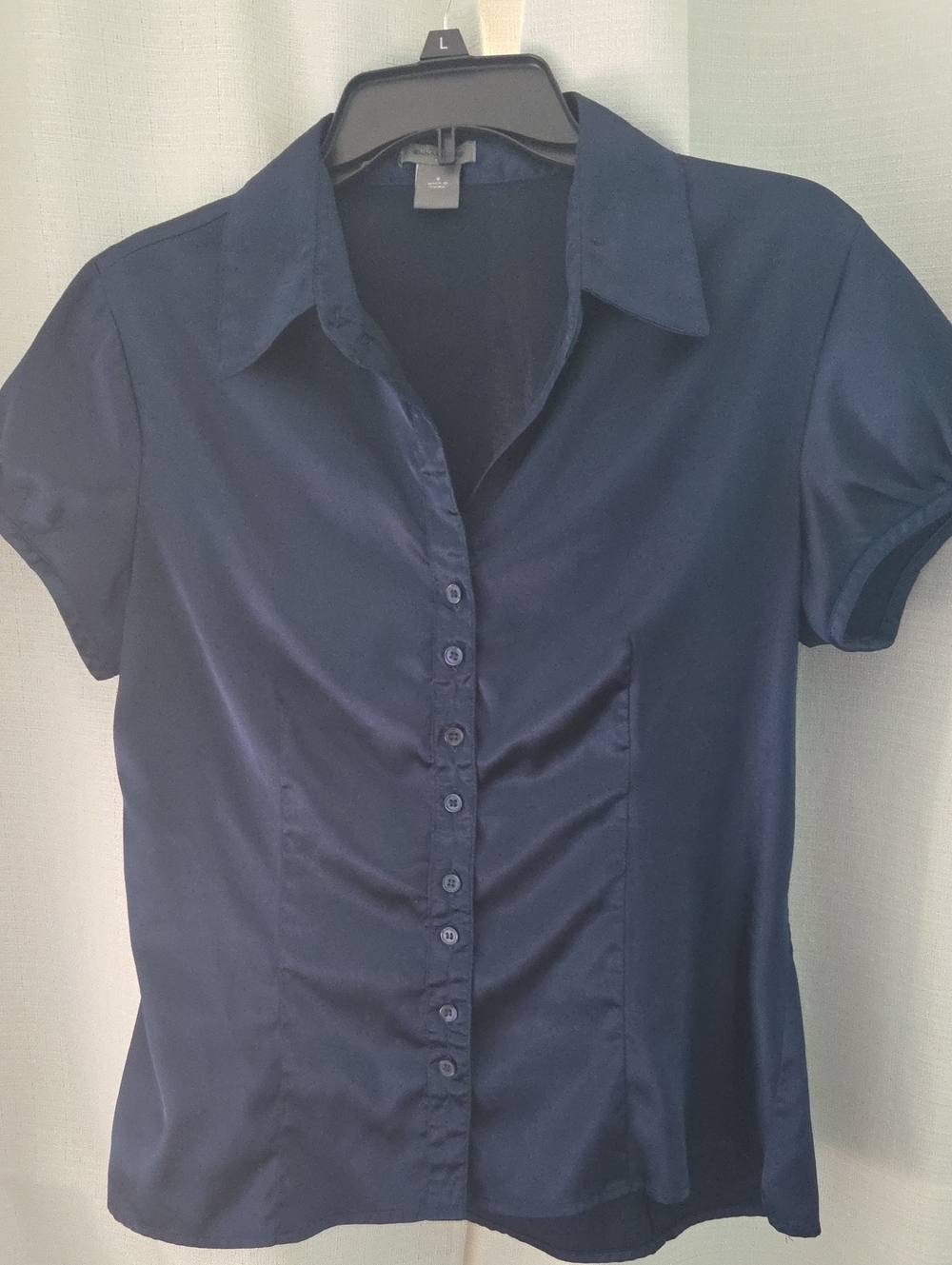 Ann Taylor Navy Short-Sleeve Button-Front Shirt
